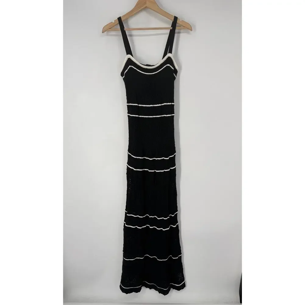 Abercrombie & Fitch Crochet Style Maxi Dress Sleeveless Knit Midi Contrast Trim